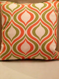 Green or Olive and Orange with White Leaf Decorative Pillow Cover 16 x 16 inch with Gorgeous Home Decor Fabric with cording on two sides