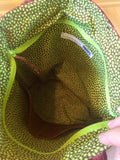 Brown and green tones - Cotton tote/purse bag quilted with pocket inside and zipper to close