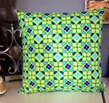Was *32.00* Lime green with Navy and Light Blue pattern Pillow with insert included 18x18 inch with Gorgeous Home Decor Fabric on both sides