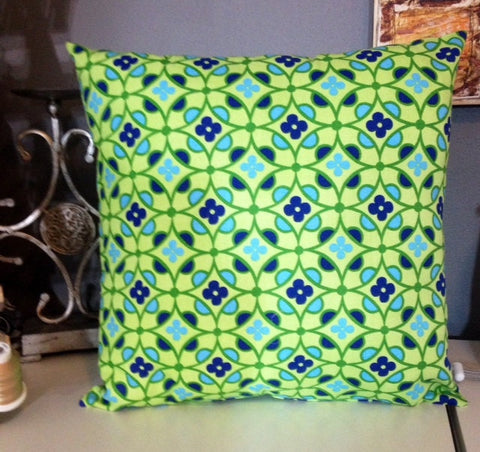 Was *32.00* Lime green with Navy and Light Blue pattern Pillow with insert included 18x18 inch with Gorgeous Home Decor Fabric on both sides