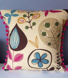 Beige, Blue, Pink, Yellow, Brown foliage pattern pillow cover, insert not included 14x14 inch with Gorgeous Home Decor Fabric on both sides