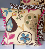 Beige, Blue, Pink, Yellow, Brown foliage pattern pillow cover, insert not included 14x14 inch with Gorgeous Home Decor Fabric on both sides