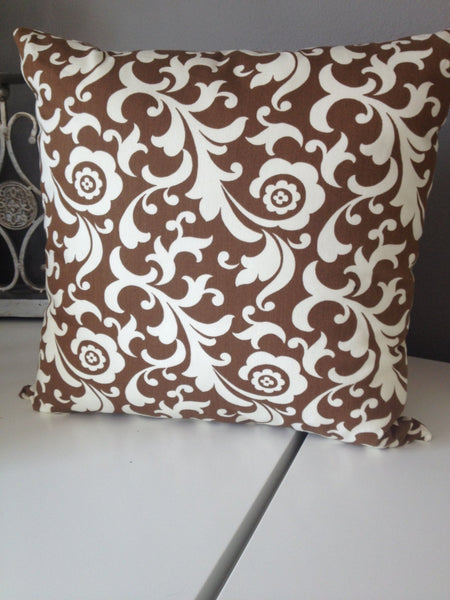 Was *32.00* Brown and White damask or foliage pattern pillow cover, insert is included 18x18 inch with Home Decor Fabric on both sides