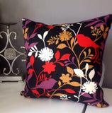 Was *32.00*Black / Red Purple White Yellow birds and leaves decorative pillow, insert is included 18x18 inch home decor fabric on both sides