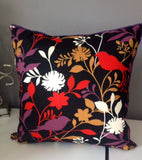 Was *32.00*Black / Red Purple White Yellow birds and leaves decorative pillow, insert is included 18x18 inch home decor fabric on both sides