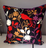 Was *32.00*Black / Red Purple White Yellow birds and leaves decorative pillow, insert is included 18x18 inch home decor fabric on both sides