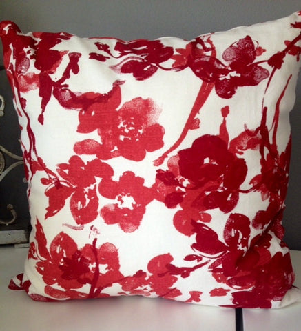 Was *32.00* Red White Pink decorative pillow, insert is included 18x18 inch home decor fabric on both sides