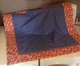 Blue, white and orange receiving blanket, toddler blanket, baby blanket, lovie, security blanket, crib blanket, car seat throw. Customizable