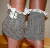 Gray Cable Knit lace topped boot cuff topper
