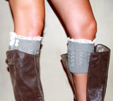 Gray Cable Knit lace topped boot cuff topper