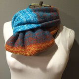 Blue Orange and Yellow striped Knit Mohair Wool Cowl Chunky Super Soft Neck Warmer Circle Loop Infinity Scarf