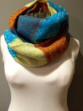 Blue Orange and Yellow striped Knit Mohair Wool Cowl Chunky Super Soft Neck Warmer Circle Loop Infinity Scarf