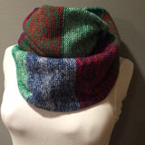 Blue Red and Green Striped Knit Mohair Wool Cowl Chunky Super Soft Neck Warmer Circle Loop Infinity Scarf