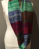 Blue Red and Green Striped Knit Mohair Wool Cowl Chunky Super Soft Neck Warmer Circle Loop Infinity Scarf