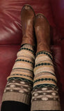 Tan Beige Tones in these cute Wool Nordic Fashion Knitted Leg Warmers with Pattern, dance leg warmers, yoga socks, gift for her, socks