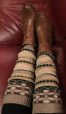 Tan Beige Tones in these cute Wool Nordic Fashion Knitted Leg Warmers with Pattern, dance leg warmers, yoga socks, gift for her, socks