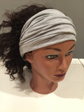 Light gray cotton elastic jersey sports wide women headband turban accessories headwear, cotton yoga headband, cute femme headband