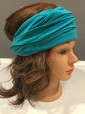 Aqua Blue cotton elastic jersey sports wide women headband turban accessories headwear, wide yoga headbands, workout headbands