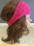 Pink women girl bandana lace headband head wrap wide accessory