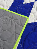 Geometric modern grey and blue quilt, Modern Quilt, New Style quilt, Handmade Modern Baby Quilt, Baby Shower Gift, Baby Shower Quilt, Wall
