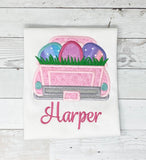 Truck with Easter Eggs Name Shirt, Girls Easter Shirt, Egg Hunting Top, Easter Name Shirt, Girls Easter outfit, Embroidery Shirt for Girls, Gift for girl