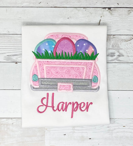 Truck with Easter Eggs Name Shirt, Girls Easter Shirt, Egg Hunting Top, Easter Name Shirt, Girls Easter outfit, Embroidery Shirt for Girls, Gift for girl