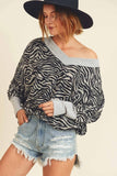 Zebra Print V Banded Neck Top