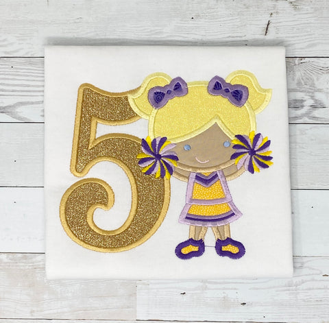 Cheerleader Age Birthday Shirt, Girls Birthday Shirt, School birthday top, Cheerleading Age Shirt, Girls Birthday Shirt , Embroidery Shirt for Girls, Gift for girl
