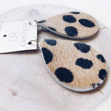 Large Leather Teardrop Earring Collection (Leopard)