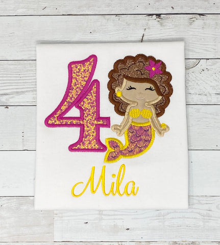 Mermaid Birthday Shirt, Girls Birthday Shirt, Mermaid, Mermaid Age Name Shirt, Girls Birthday Shirt, Embroidery Shirt for Girls, Gift for girl