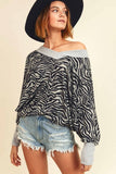 Zebra Print V Banded Neck Top