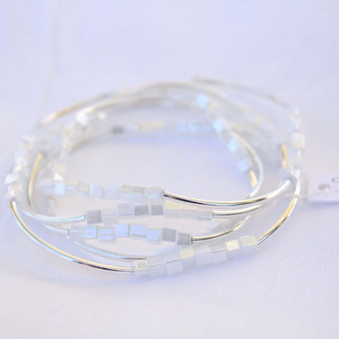 6 Wrap Bracelet Collection (White and Silver)