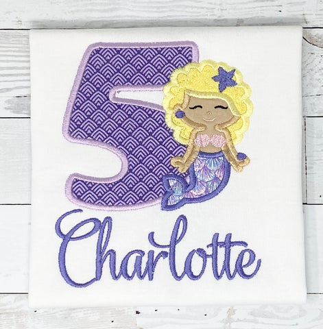 Mermaid birthday Shirt, Girls Birthday Shirt, Mermaid, Mermaid Age Name Shirt, Girls Birthday Short, Embroidery Shirt for Girls, Gift for girl