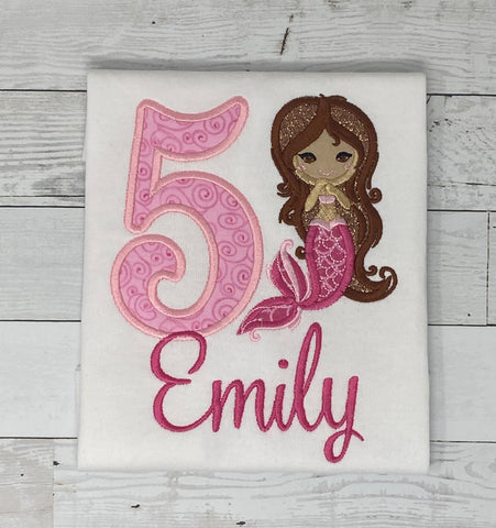 Fancy Mermaid Birthday Shirt, Girls Birthday Shirt, Mermaid, Mermaid Age Name Shirt, Girls Birthday Shirt, Embroidery Shirt for Girls, Gift for girl