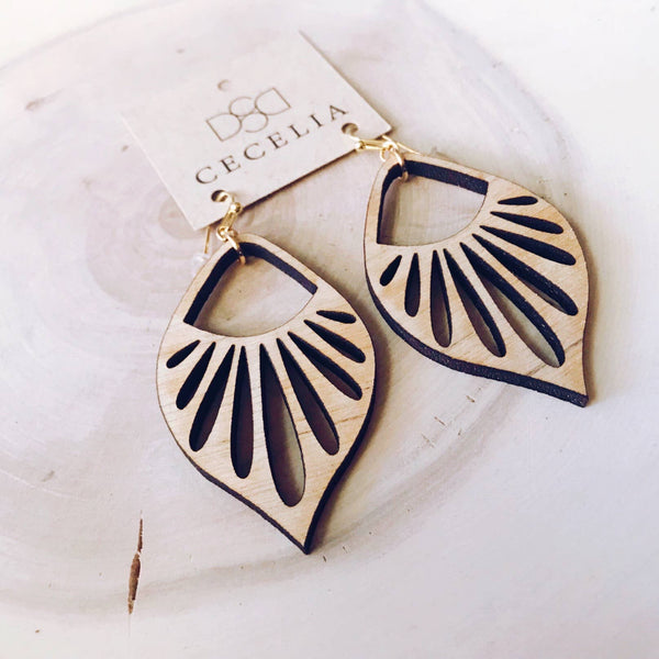 Feather Wood Earrings Sunburst