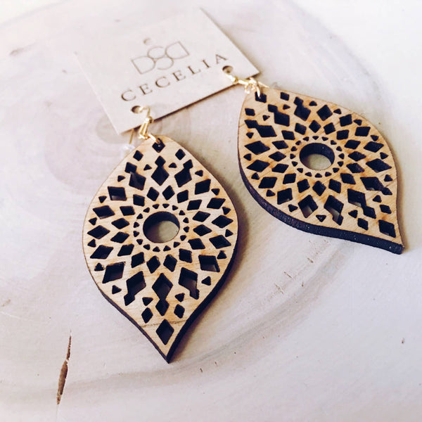 Feather Wood Earrings Mandala