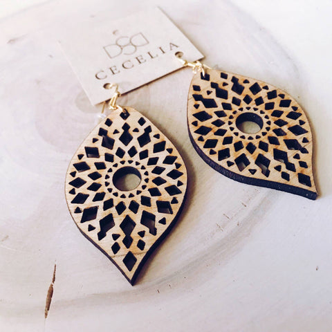 Feather Wood Earrings Mandala