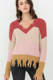 Color Block Distressed Sweater