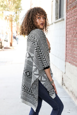 Indi Folk Style Multi Pattern Ruana