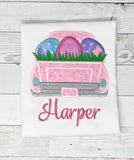 Truck with Easter Eggs Name Shirt, Girls Easter Shirt, Egg Hunting Top, Easter Name Shirt, Girls Easter outfit, Embroidery Shirt for Girls, Gift for girl