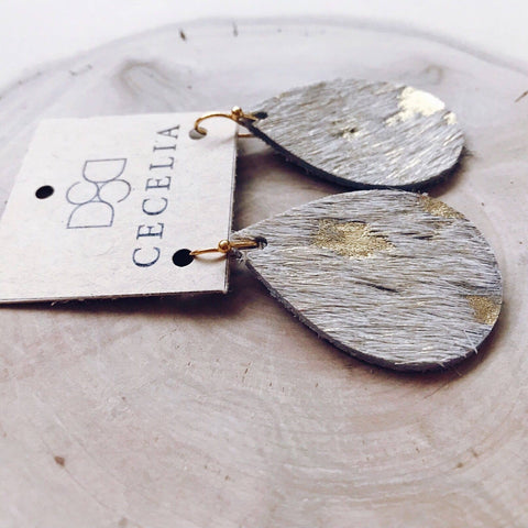 Small Teardrop Earring Collection (Gold Cowhide)