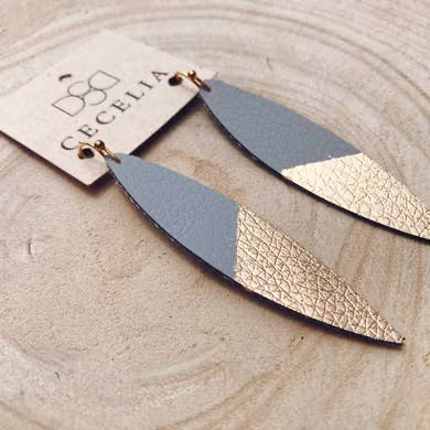 Gold Dipped Leather Earrings (Gray & Gold)