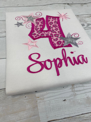 Star Leopard Age Name Birthday Shirt, Girls Birthday Shirt, Custom Girls Birthday Top, Mermaid Age Name Shirt, Girls Birthday Shirt, Embroidery Shirt for Girls, Gift for girl