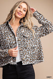 Leopard Printed Cropped Denim Jacket