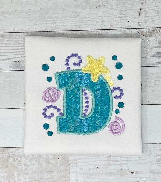 Letter Mermaid birthday Shirt, Girls Birthday Initial Shirt, Mermaid, Mermaid Name Shirt, Girls Birthday Shirt , Embroidery Shirt for Girls, Gift for girl