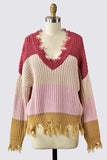 Color Block Distressed Sweater