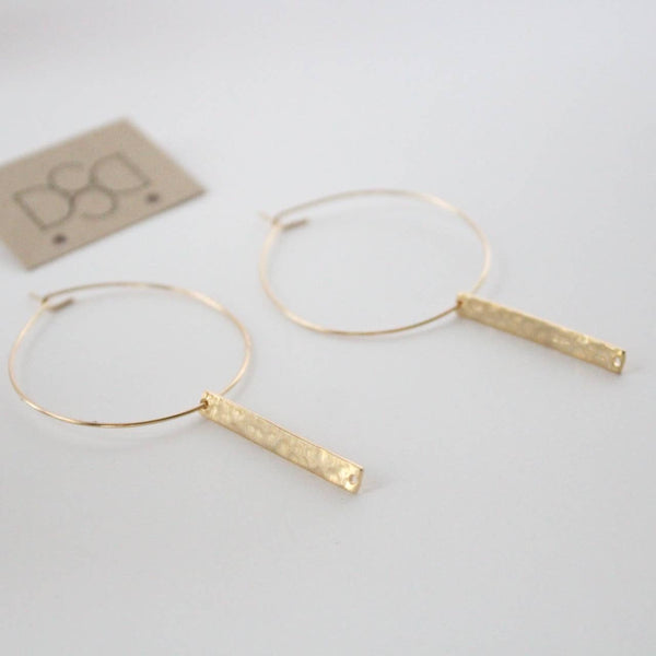 Hoop Earrings Collection Gold Filled Rectangle Pendent Hoop