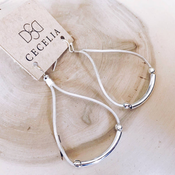 Leather Cord Earrings (Pearl & Silver)