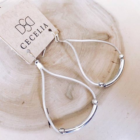 Leather Cord Earrings (Pearl & Silver)