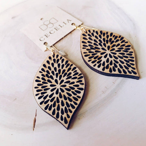 Feather Wood Earrings Pomegranate